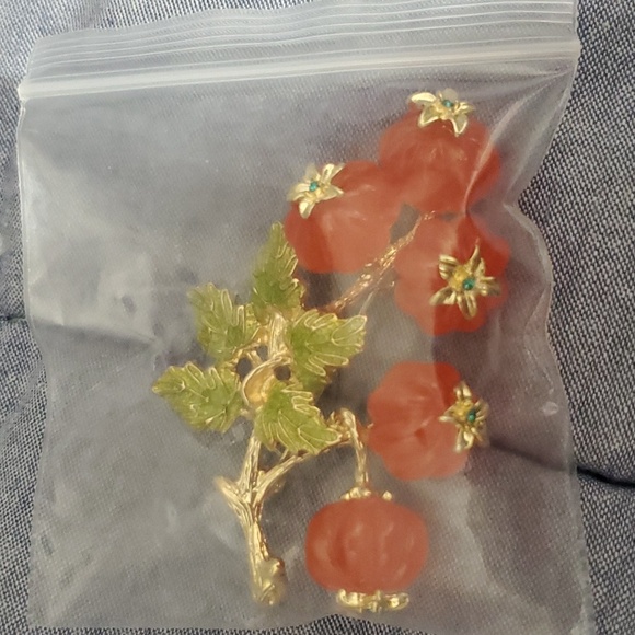 Pumpkin patch brooch berries persimmon pin Beautiful beads enamel vintage style - Picture 12 of 14